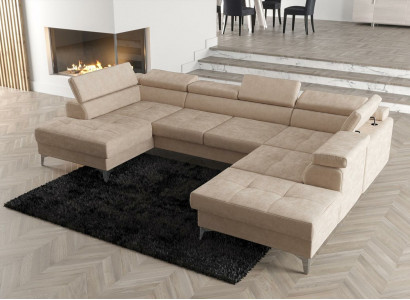 Modernes Design Polsterung Couch Wohnzimmer Ecksofa U-Form Leder Holz Neu